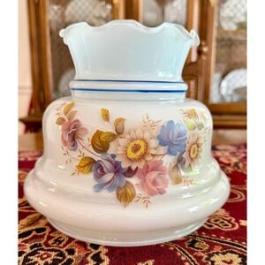 Vintage Milk Glass Lamp Shade | Floral Bouquet, Ruffled Top, 6" Fitter